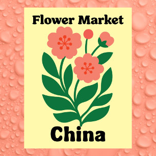 China-Blumenmarkt Korallen-Pfingstrose und grünes Postkarte