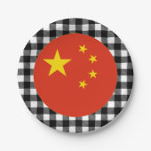 China, Büffel, karierte und chinesische Flagge Pappteller (Vorderseite)