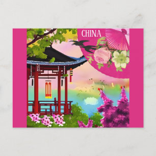 China Chinesische Pagode Aquarell Reise Postkarte