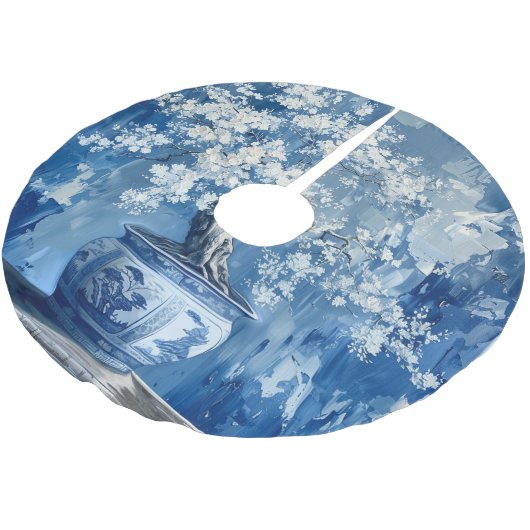 China Chinoiserie Cherry Polyester Weihnachtsbaumdecke (Schrägansicht)