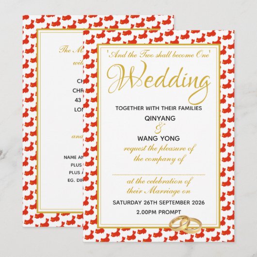 CHINA Christlich Scripture Custom Wedding 婚 礼 Einladung (Vorne/Hinten)