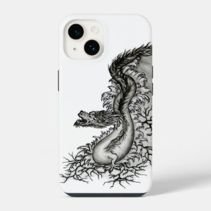 China-Drache, Schwarz-Weiß-Design im Tattoo-Stil iPhone 14 Hülle