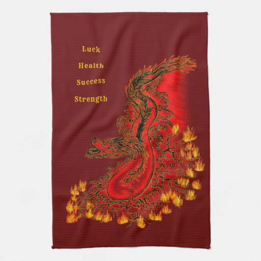 China Drachenrot und Golddesign Geschirrtuch (Vertikal)