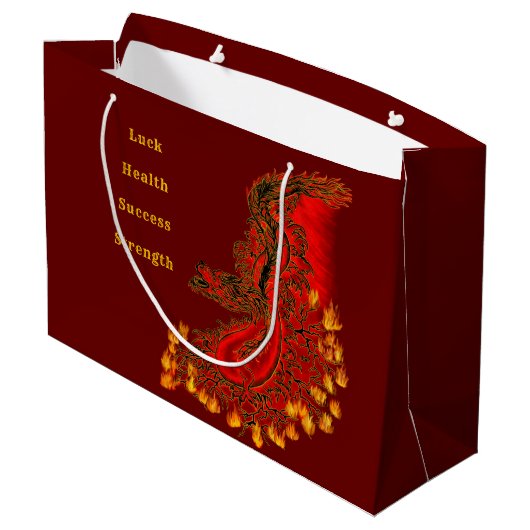 China Drachenrot und Golddesign Große Geschenktüte (Rückseite Schrägansicht)