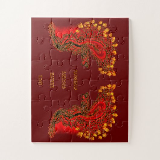 China Drachenrot und Golddesign Puzzle (Vertikal)