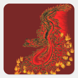 China Drachenrot und Golddesign Quadratischer Aufkleber
