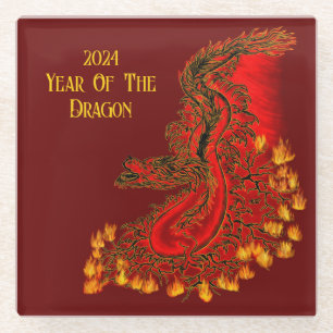 China Dragon , 2024 Jahr des Drachen Glasuntersetzer
