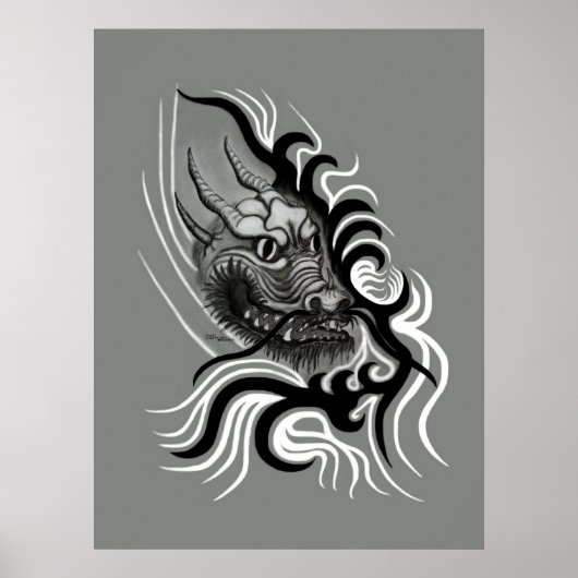 China Dragon im Tattoostil Poster (Vorne)