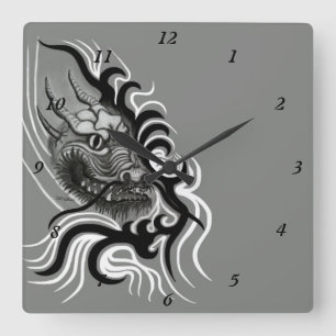 China Dragon im Tattoostil Quadratische Wanduhr