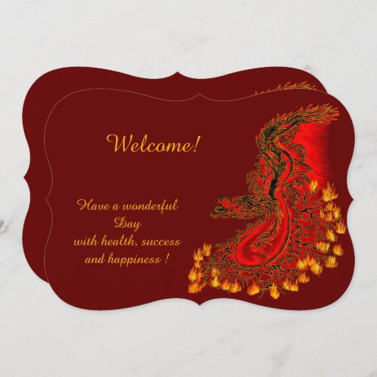 China Dragon in red and gold , Add Your Text Einladung (Vorne/Hinten)