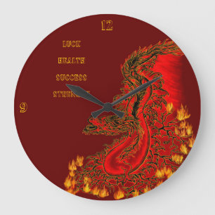 China Dragon red and gold design Große Wanduhr