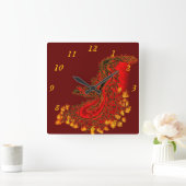 China Dragon rot und gold Quadratische Wanduhr (Zuhause)
