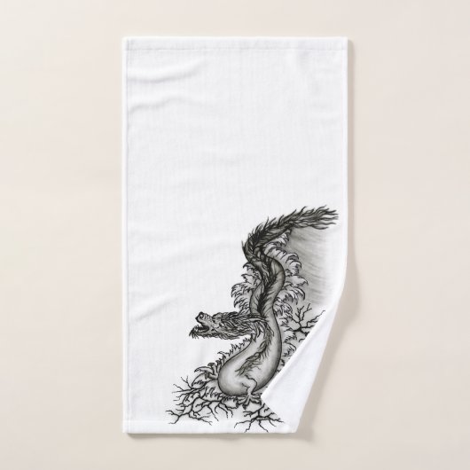 China Dragon, Schwarzweiß-Design in Tattoostyl Badhandtuch Set (Handtuch)