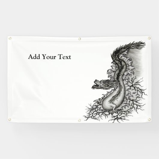 China Dragon, Schwarzweiß-Design in Tattoostyl Banner (Horizontal)
