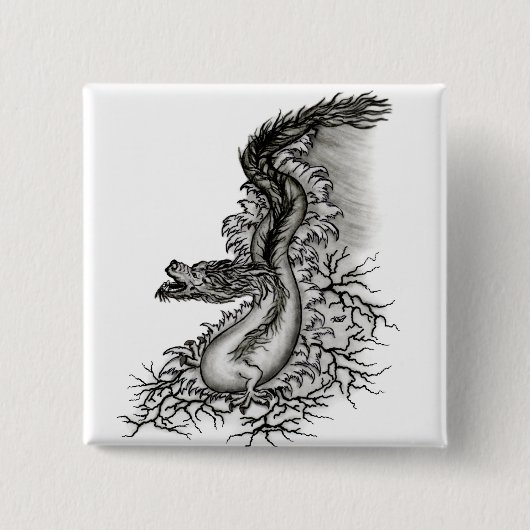 China Dragon, Schwarzweiß-Design in Tattoostyl Button (Vorderseite)
