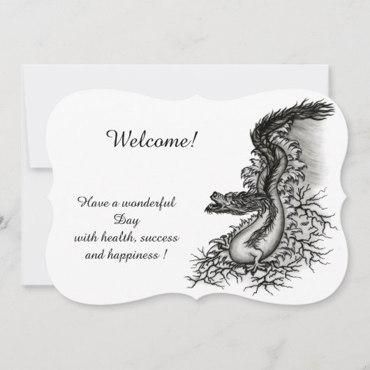 China Dragon, Schwarzweiß-Design in Tattoostyl Einladung (Vorderseite)