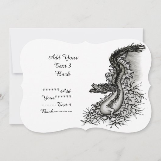 China Dragon, Schwarzweiß-Design in Tattoostyl Einladung (Rückseite)