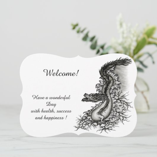 China Dragon, Schwarzweiß-Design in Tattoostyl Einladung (Stehend Vorderseite)