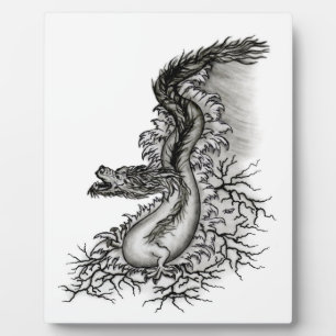 China Dragon, Schwarzweiß-Design in Tattoostyl Fotoplatte