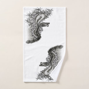 China Dragon, Schwarzweiß-Design in Tattoostyl Handtuch
