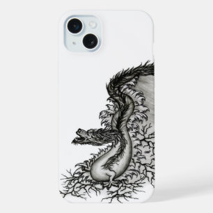 China Dragon, Schwarzweiß-Design in Tattoostyl iPhone 15 Plus Hülle
