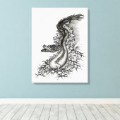China Dragon, Schwarzweiß-Design in Tattoostyl Leinwanddruck (Insitu (Holzboden))