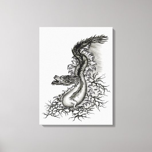 China Dragon, Schwarzweiß-Design in Tattoostyl Leinwanddruck (Vorderseite)
