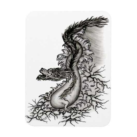 China Dragon, Schwarzweiß-Design in Tattoostyl Magnet (Vertikal)