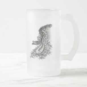 China Dragon, Schwarzweiß-Design in Tattoostyl Mattglas Bierglas