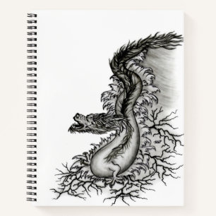 China Dragon, Schwarzweiß-Design in Tattoostyl Notizblock