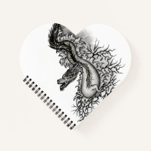 China Dragon, Schwarzweiß-Design in Tattoostyl Notizblock
