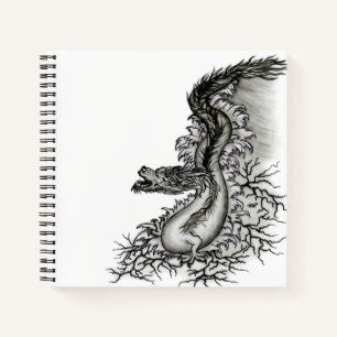 China Dragon, Schwarzweiß-Design in Tattoostyl Notizblock