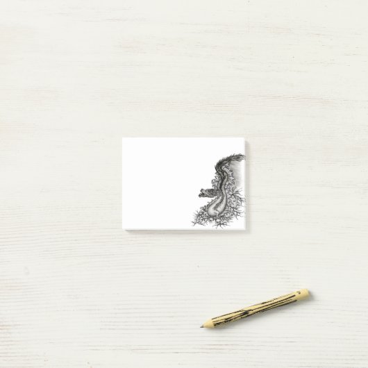China Dragon, Schwarzweiß-Design in Tattoostyl Post-it Klebezettel (Auf Schreibtisch)