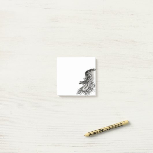 China Dragon, Schwarzweiß-Design in Tattoostyl Post-it Klebezettel (Auf Schreibtisch)