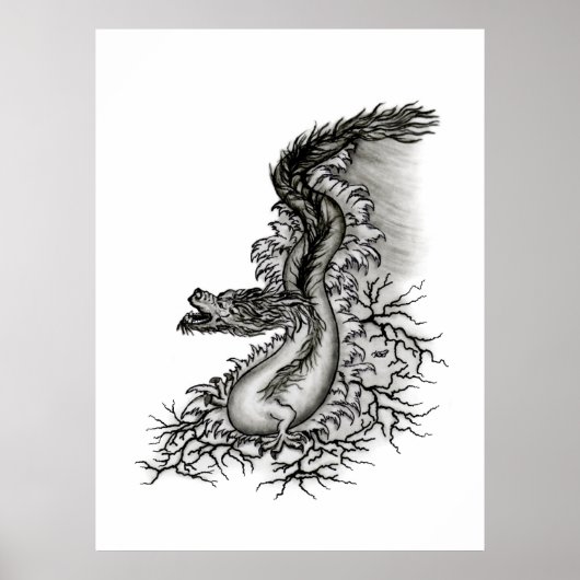 China Dragon, Schwarzweiß-Design in Tattoostyl Poster (Vorne)