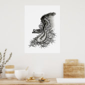 China Dragon, Schwarzweiß-Design in Tattoostyl Poster (Küche)