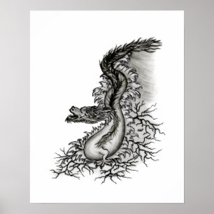 China Dragon, Schwarzweiß-Design in Tattoostyl Poster
