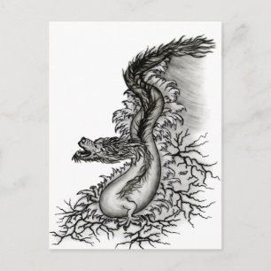 China Dragon, Schwarzweiß-Design in Tattoostyl Postkarte
