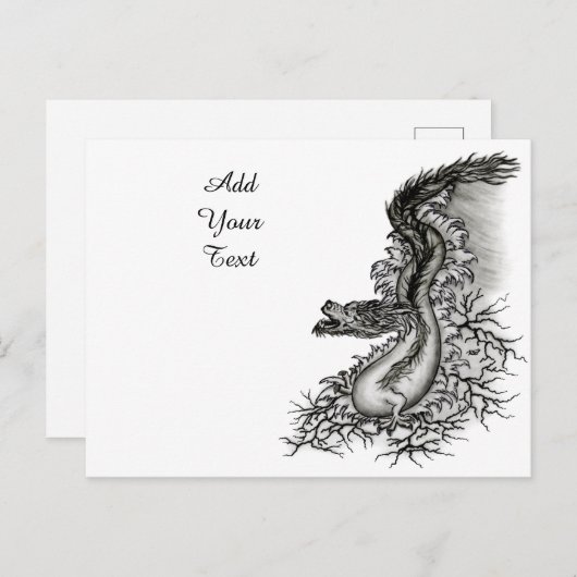 China Dragon, Schwarzweiß-Design in Tattoostyl Postkarte (Vorne/Hinten)