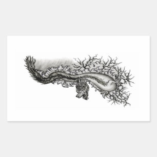 China Dragon, Schwarzweiß-Design in Tattoostyl Rechteckiger Aufkleber