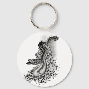 China Dragon, Schwarzweiß-Design in Tattoostyl Schlüsselanhänger