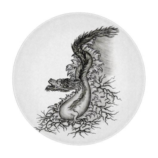 China Dragon, Schwarzweiß-Design in Tattoostyl Schneidebrett (Vorderseite)