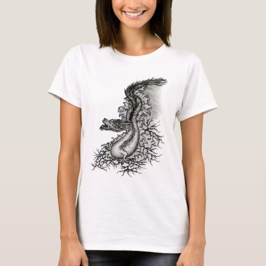 China Dragon, Schwarzweiß-Design in Tattoostyl T-Shirt (Vorderseite)