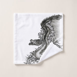 China Dragon, Schwarzweiß-Design in Tattoostyl Waschlappen