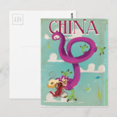 China Dragon Vintage Travel Poster Postkarte (Vorne/Hinten)