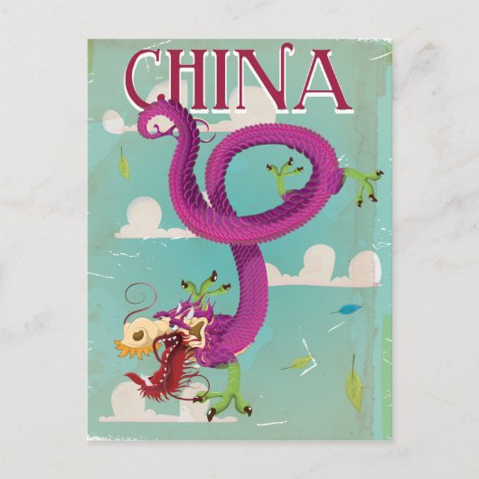China Dragon Vintage Travel Poster Postkarte (Vorderseite)