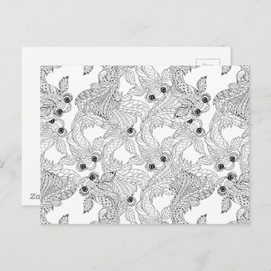 China Fish Doodle Postkarte (Vorne/Hinten)