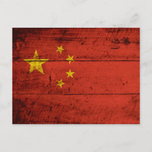 China Flag auf Altholzkörner Postkarte