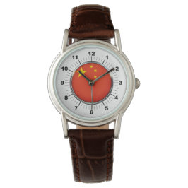 China-Flag Klassische braune Lederuhr Armbanduhr