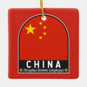 China-Flagge-Emblem abgenutzt Vintage Keramikornament